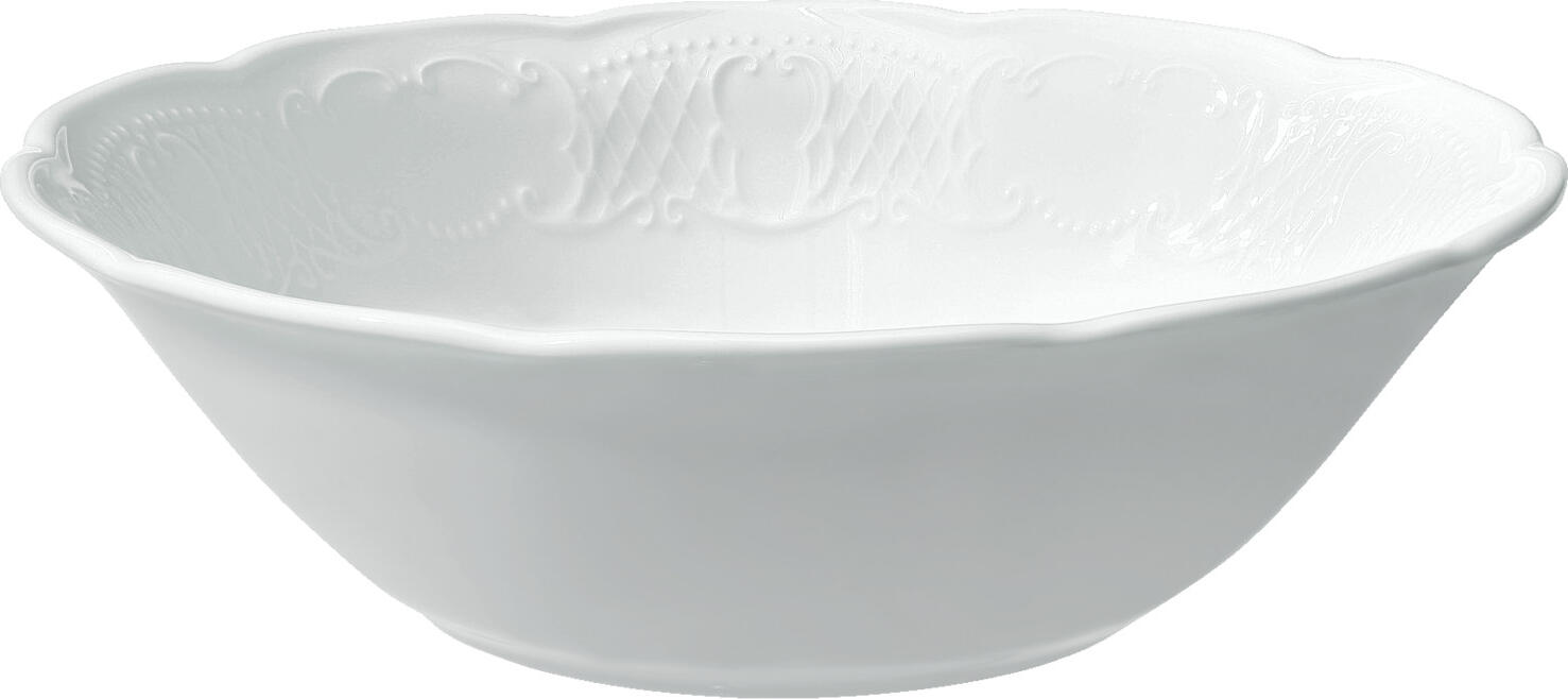 VEGA LUSINI Solutions GmbH Bowl  Menuett conical Schale  Menuett konisch Bowl  Menuett conical; 1600 ml, 24.5x7.5 cm (ØxH); white; round; 2 piece / pack Schale  Menuett konisch; 1600 ml, 24.5x7.5 cm (ØxH); weiß; rund; 2 Stück / Pack White porcelain bowl in coup form. With filigree relief. Dishwasher safe and microwaveable. Weiße Schale aus Porzellan in Coup-Form. Mit filigranem Relief. Spülmaschinenfest und mikrowellengeeignet.