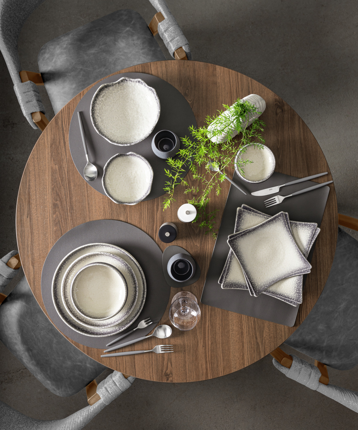 VEGA Nagoya Porcelain Bowl, 245 ml, 12.5 cm Diameter, White/Grey Ceramic Look, Microwave and Dishwasher Safe, Unique Design