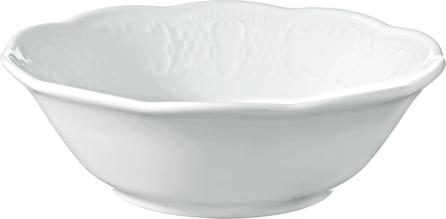 VEGA Menuett White Porcelain Conical Coup Bowl with Filigree Relief, 450 ml, 16 cm Diameter, 5.3 cm Height, Set of 4 pieces, Dishwasher and Microwave Safe