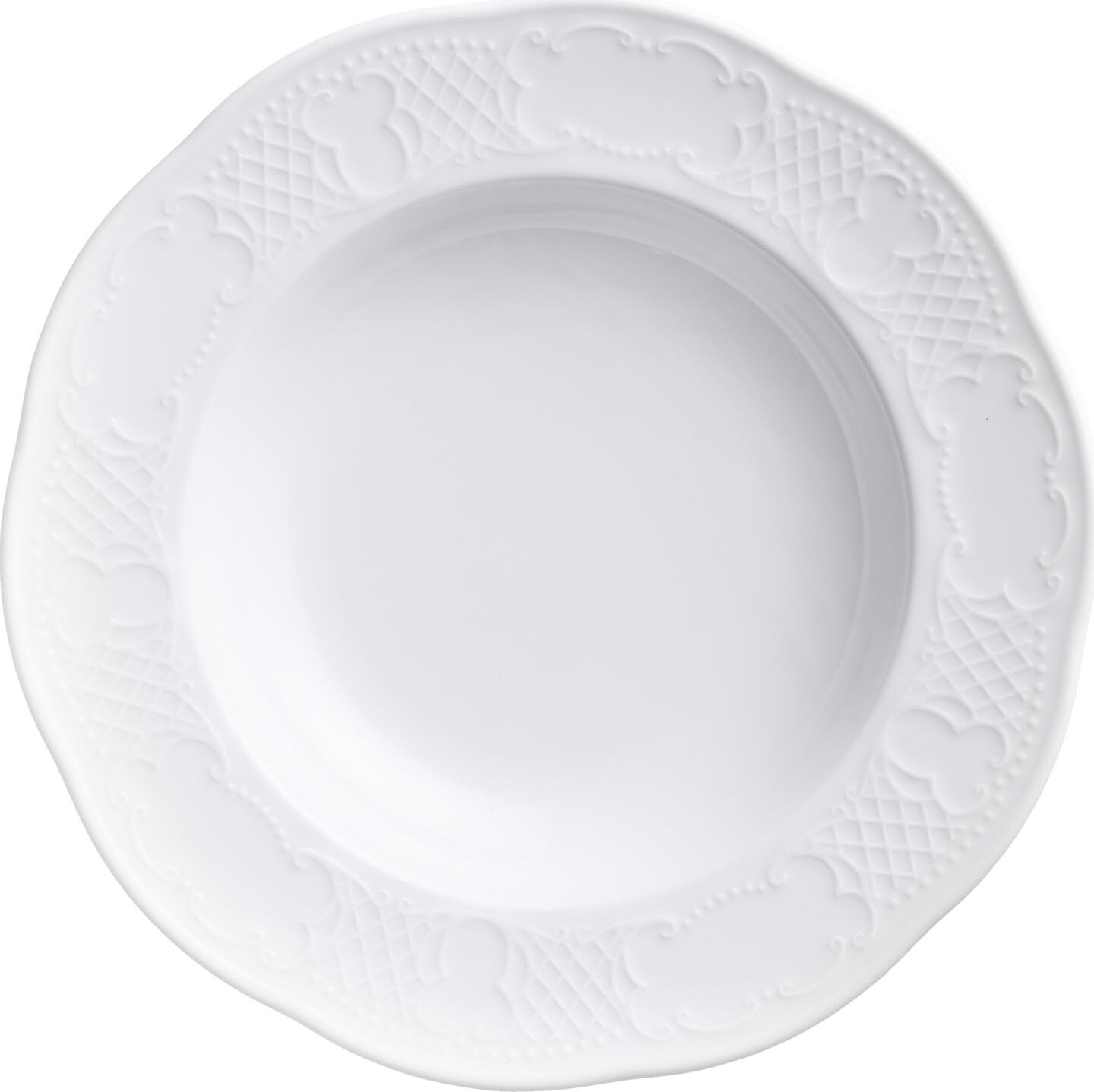 VEGA Minuett Deep Plate, White Porcelain, Embossed Relief Decoration, 22.5 cm Diameter, 230 ml Capacity, Professional Catering Grade