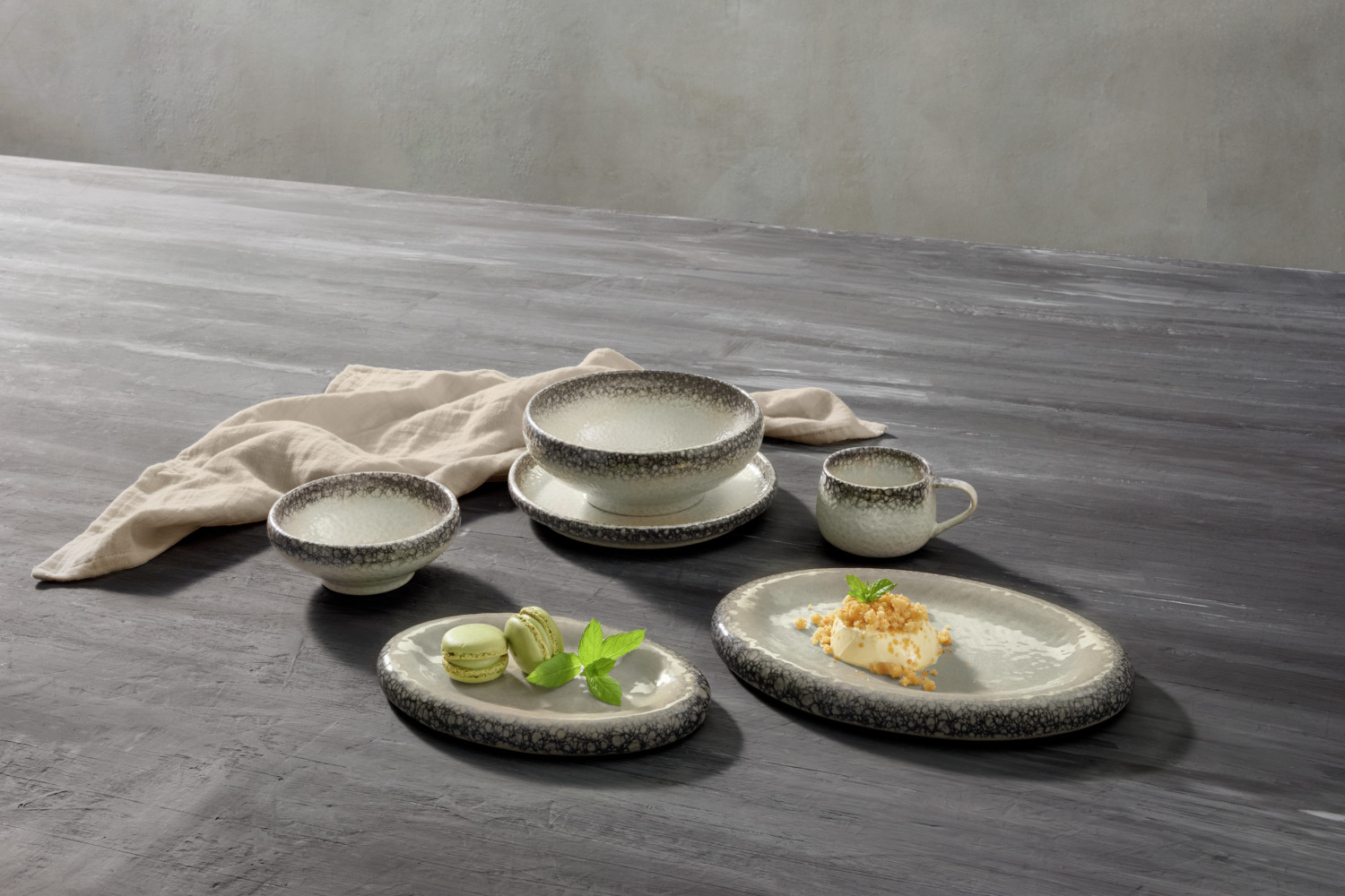 VEGA Nagoya Porcelain Bowl, Ceramic Look, 1600 ml, 21.5 cm Diameter, White/Grey, Dishwasher and Microwave Safe