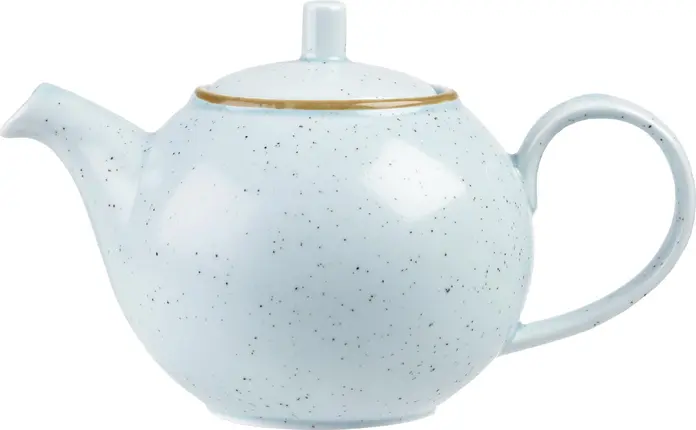 Churchill Stonecast Beverage Jug with Lid, 426 ml, Light-Blue/Brown Hand-Decorated Speckled Ceramic, Professional Gastronomy Round Jug with Handle and Spout, 10.5 cm (H)
