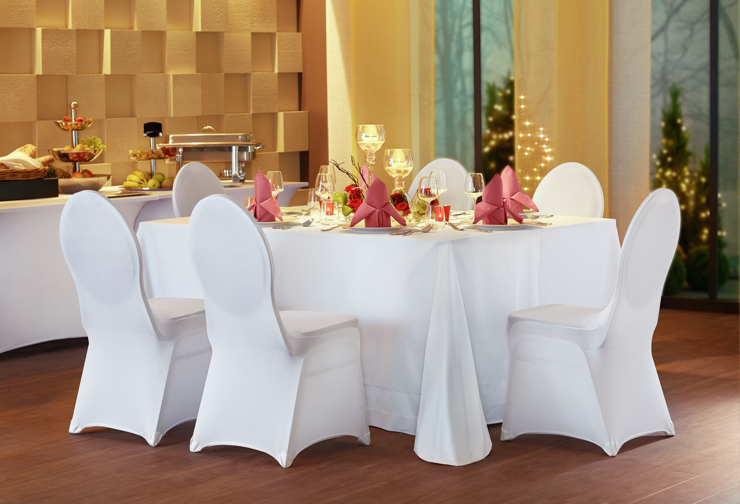 Erwin M. Lusini Grace Rectangular Banquet Table Stretch Cover, 74x120x74 cm, White, Polyester Spandex, OEKO-TEX Standard 100, Reinforced Foot Caps