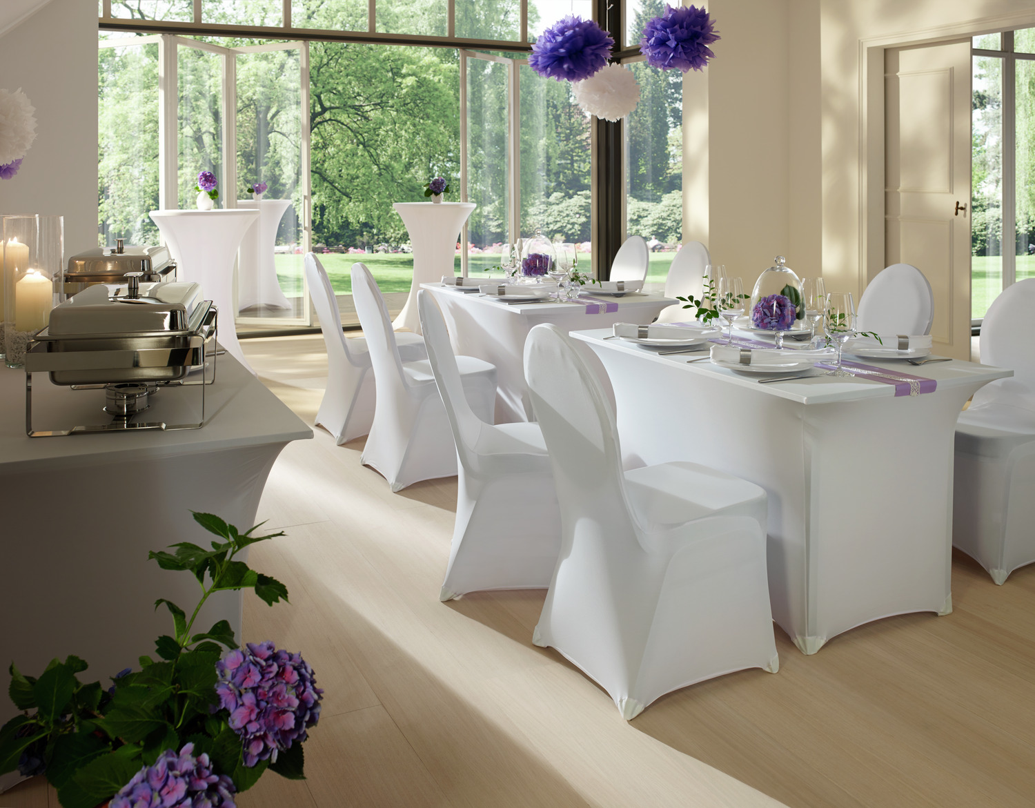 Erwin M. Lusini Grace Rectangular Banquet Table Stretch Cover, 74x120x74 cm, White, Polyester Spandex, OEKO-TEX Standard 100, Reinforced Foot Caps