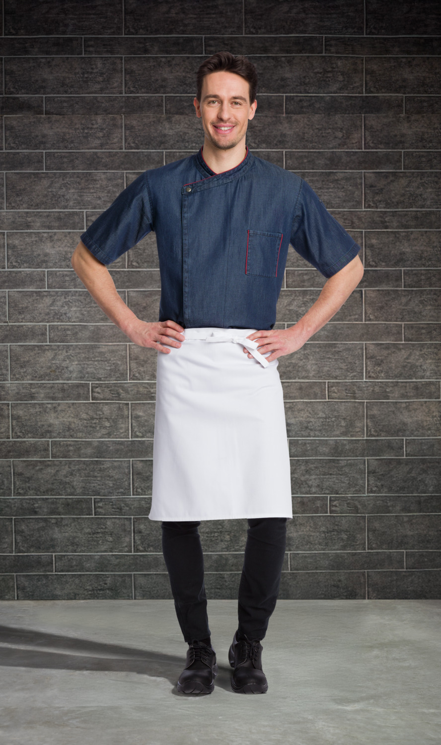 PULSIVA Benjamin Waist Apron, 60 x 80 cm, White, 65% Polyester 35% Cotton, 195 g/m², Washable up to 95°C, Durable Fabric Straps, Art. i 30124791