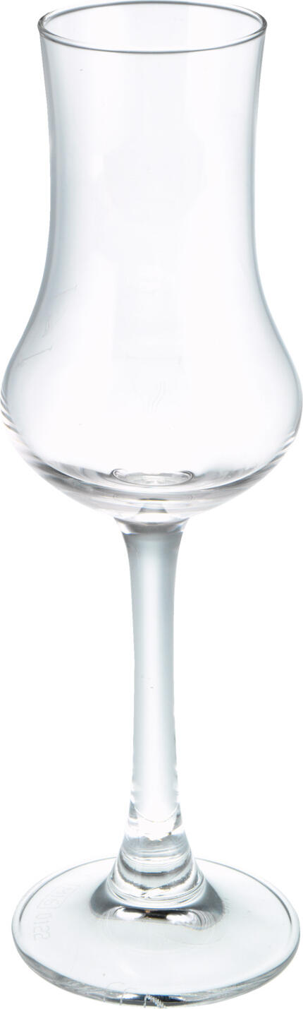Pahar Grappa Royal Leerdam Caldera, 90 ml, Sticla Transparenta, Inaltime 16 cm, Diametru 5.1 cm, cu linii de umplere 2 cl si 4 cl, rezistent la masina de spalat vase