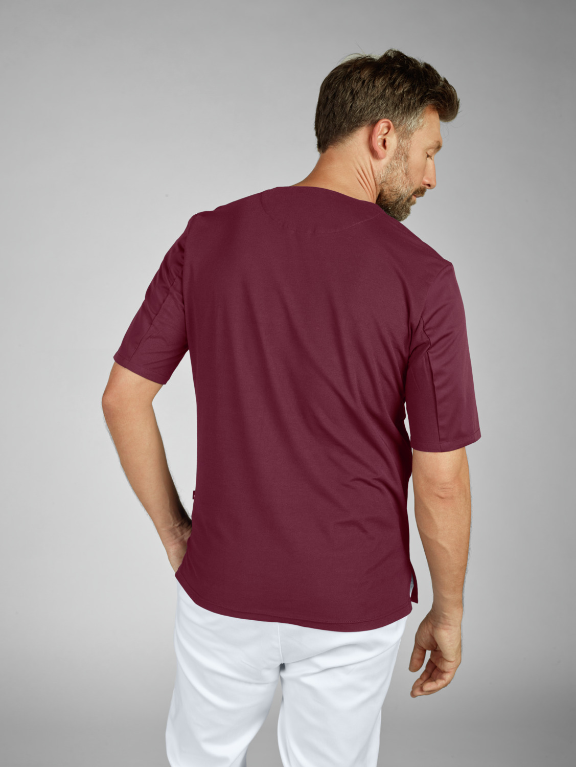 Jobeline Calva Men's Pull-on Tunic, V-neck Short-Sleeve Medical Scrub, Polyester Cotton Blend with Breathable Pique Back, 3 Pockets, OEKO-TEX Standard 100