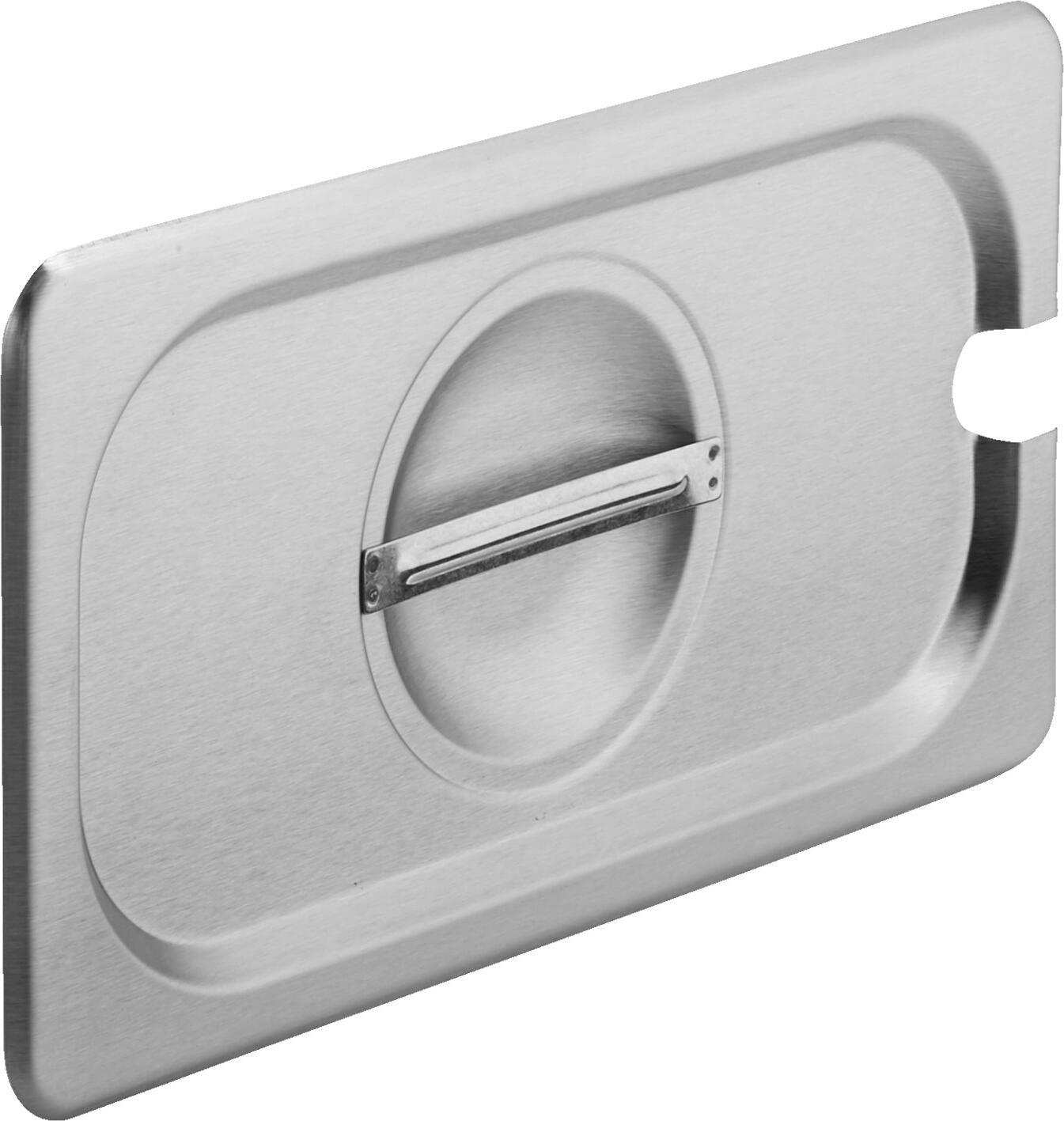 PULSIVA LUSINI Solutions GmbH GN lid 1/3 Profi with spoon recess GN-Deckel 1/3 Profi mit Löffelaussparung GN lid 1/3 Profi with spoon recess; GN 1/3, 32.7x17.6 cm (LxW); stainless steel GN-Deckel 1/3 Profi mit Löffelaussparung; GN 1/3, 32.7x17.6 cm (LxB); edelstahl Lid for GN containers Profi made of 18/0 chrome stainless steel. Medium-weight, robust quality. Dishwasher safe. Deckel für GN-Behälter Profi aus 18/0 Chrom-Edelstahl, rostfrei. Mittelschwere, robuste Qualität. Spülmaschinenfest.