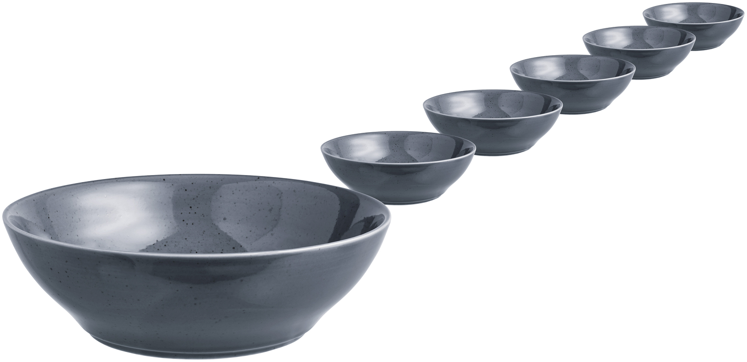 VEGA Alessia Round Porcelain Bowl, Grey with Irregular Speckles, 800ml, 18.5cm Diameter, Dishwasher and Microwave Safe