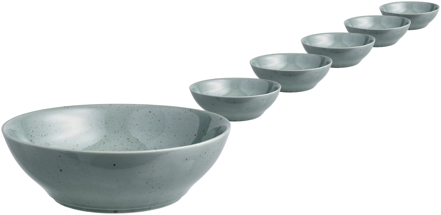 VEGA Alessia Porcelain Round Bowl, Turquoise with Irregular Speckles, 800ml, 18.5cm Diameter, Dishwasher and Microwave Safe
