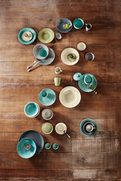 VEGA Alessia Porcelain Round Bowl, Turquoise with Irregular Speckles, 800ml, 18.5cm Diameter, Dishwasher and Microwave Safe