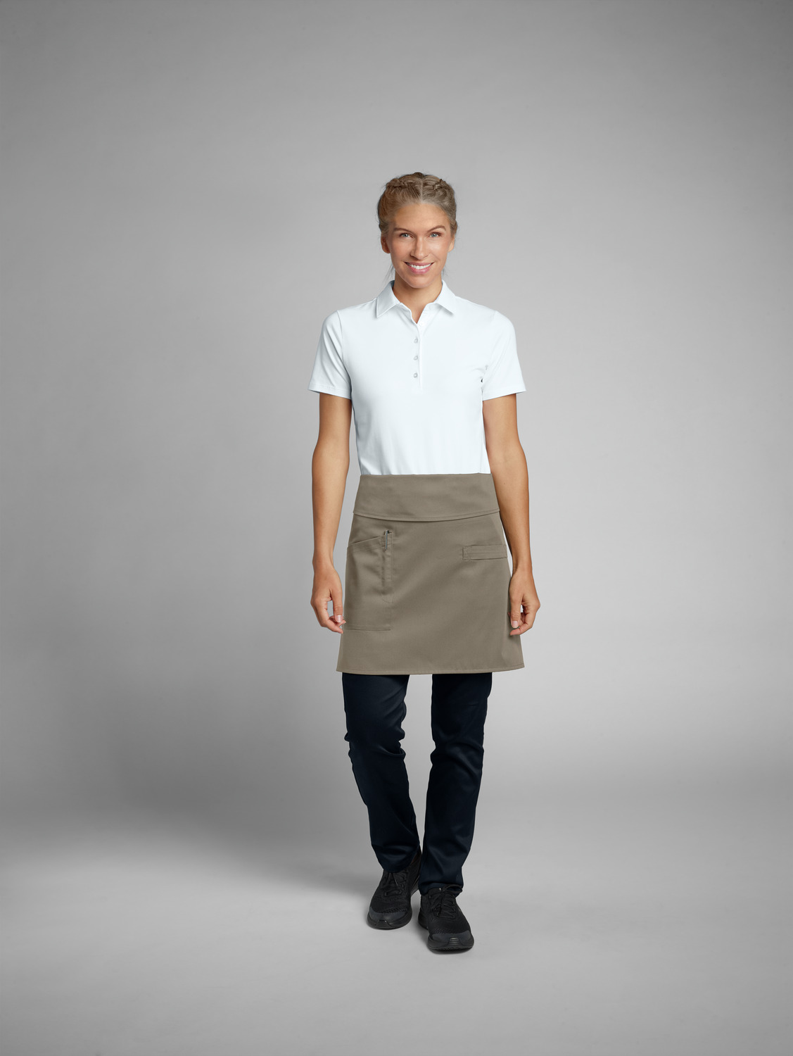 Jobeline Belt Apron Half Apron 45x80 cm Polyester Cotton Color: Taupe with Side Pocket Pen Holder and Tea Towel Loop OEKO-TEX Standard 100