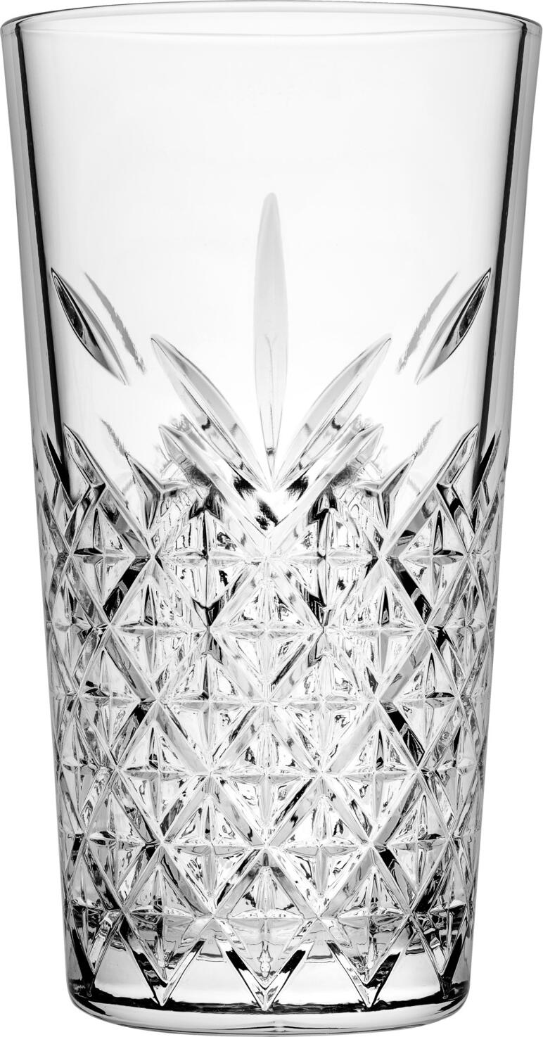 Set 6 Pahare Highball Pasabahce Timeless, 470 ml Sticla Temperata Transparenta cu Model Relievat si Textura Cut Glass, Rezistent la Masina de Spalat Vase