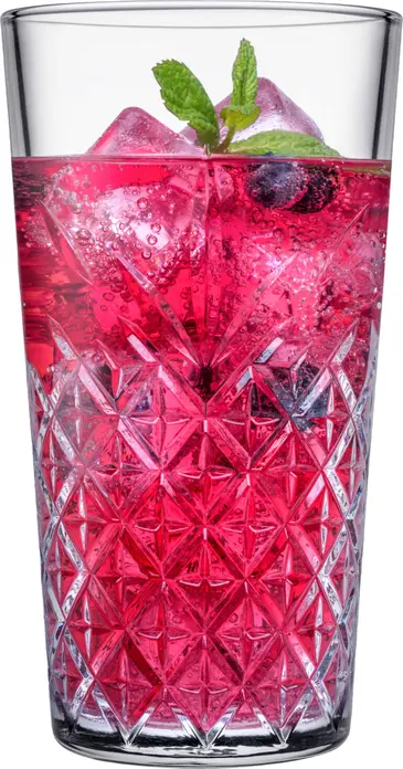 Set 6 Pahare Highball Pasabahce Timeless, 470 ml Sticla Temperata Transparenta cu Model Relievat si Textura Cut Glass, Rezistent la Masina de Spalat Vase