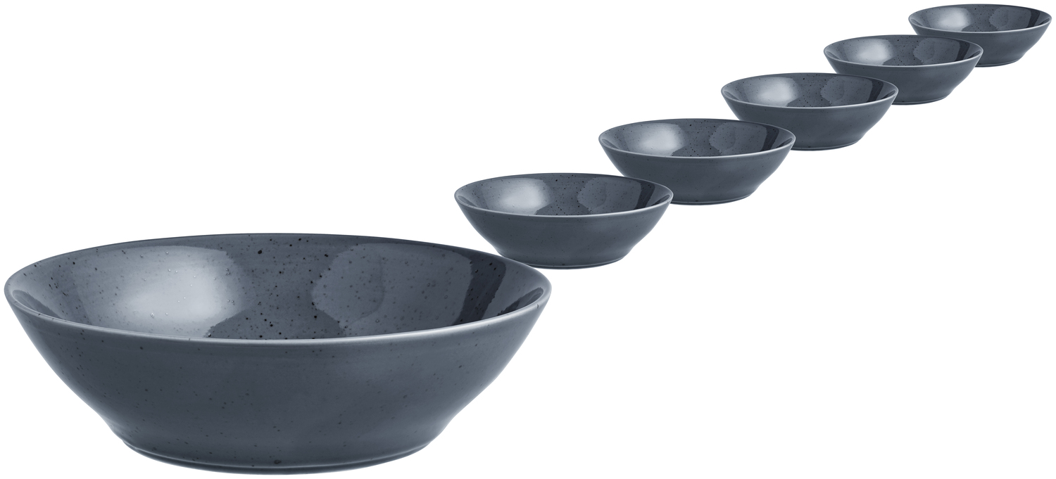 Bol rotund din porțelan VEGA Alessia, finisaj gri cu pete irregulare, 450 ml, diametru 15.5 cm, rezistent la mașina de spălat vase și cuptor cu microunde