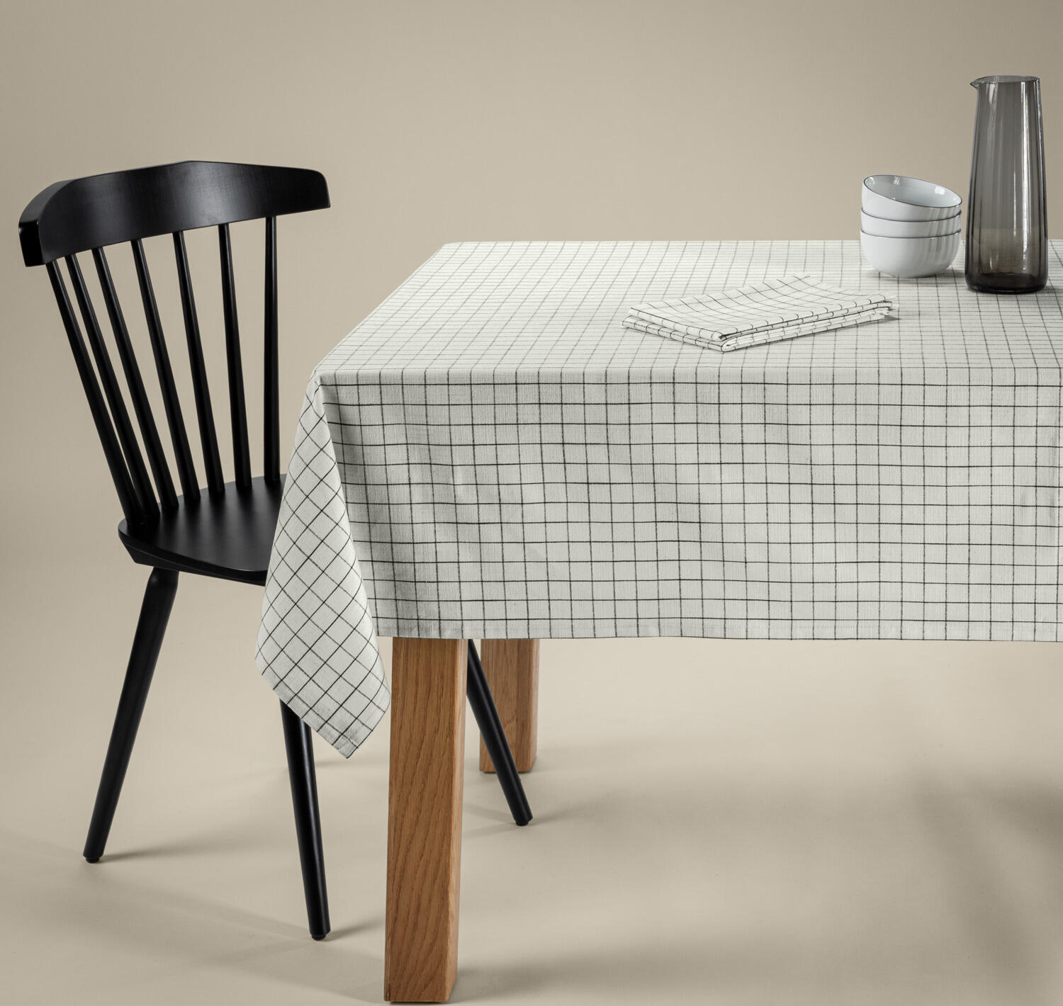 ERWIN M. LUSINI Skan Tablecloth Fabric by the Metre, 100% Cotton, 160 cm Width, Small Check Pattern, Linen Look, OEKO-TEX Standard 100