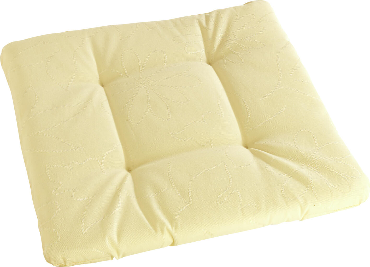 ERWIN M. LUSINI Solutions GmbH Seat cushion Floralie Sitzkissen Floralie Seat cushion Floralie; 40x40x4 cm (WxLxH); champagne beige; square Sitzkissen Floralie; 40x40x4 cm (BxLxH); sekt; quadratisch 55% polyester, 45% cotton. Seat cushion with jacquard floral design. With nano coating and sealing by acrylate coating on the back, very resistant to stains and can be wiped with a damp cloth. Good lightfastness and therefore also suitable for outdoor use. 55 % Polyester, 45 % Baumwolle. Sitzkissen mit Jacquard-Blumendesign. Mit Nanobeschichtung und Versiegelung durch Acrylatbeschichtung auf der Rückseite, sehr fleckenunempfindlich und feucht abwischbar. Gute Lichtechtheit und somit auch für den geschützten Außenbereich geeignet.