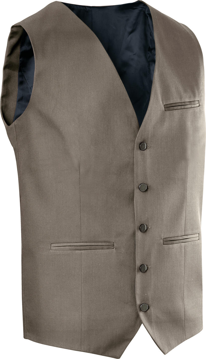 Jobeline Bistro Men's Service Waistcoat Vest, Polyester Cotton Blend, 5-Button Placket, Adjustable Back Strap, OEKO-TEX Standard 100, Taupe