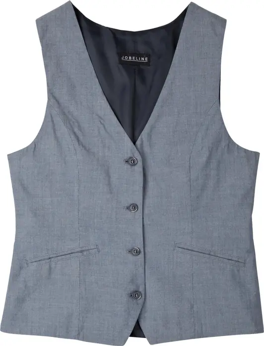 Jobeline Blake Women's Chambray Waistcoat Vest, Size 40, 100% Cotton, 4-Button Placket, Adjustable Back, Pre-washed Finish