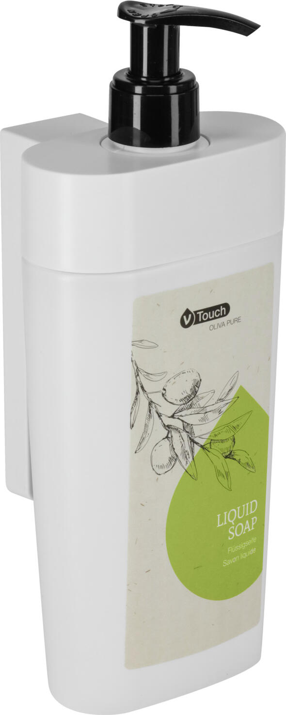 V-Touch Uranus Lockable Plastic Holder for Pump Dispensers, White, Compatible with Oliva Pure, Eco Fresh, Contrast, 9 x 7.8 x 11.5 cm