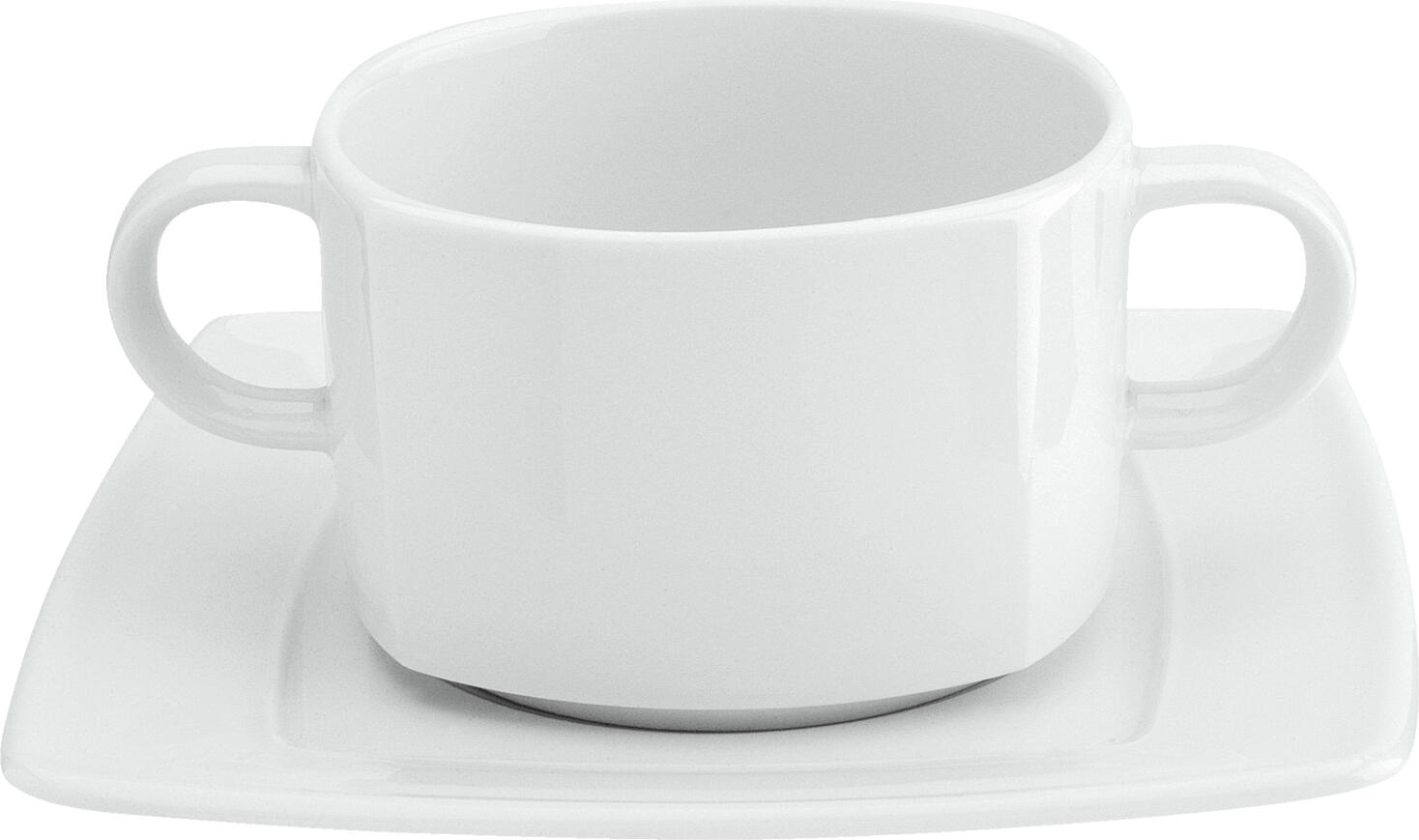 VEGA Melbourne Square Soup Saucers, White Porcelain, 16.5 x 16.5 cm, Robust Straight Design, Dishwasher and Microwave Safe