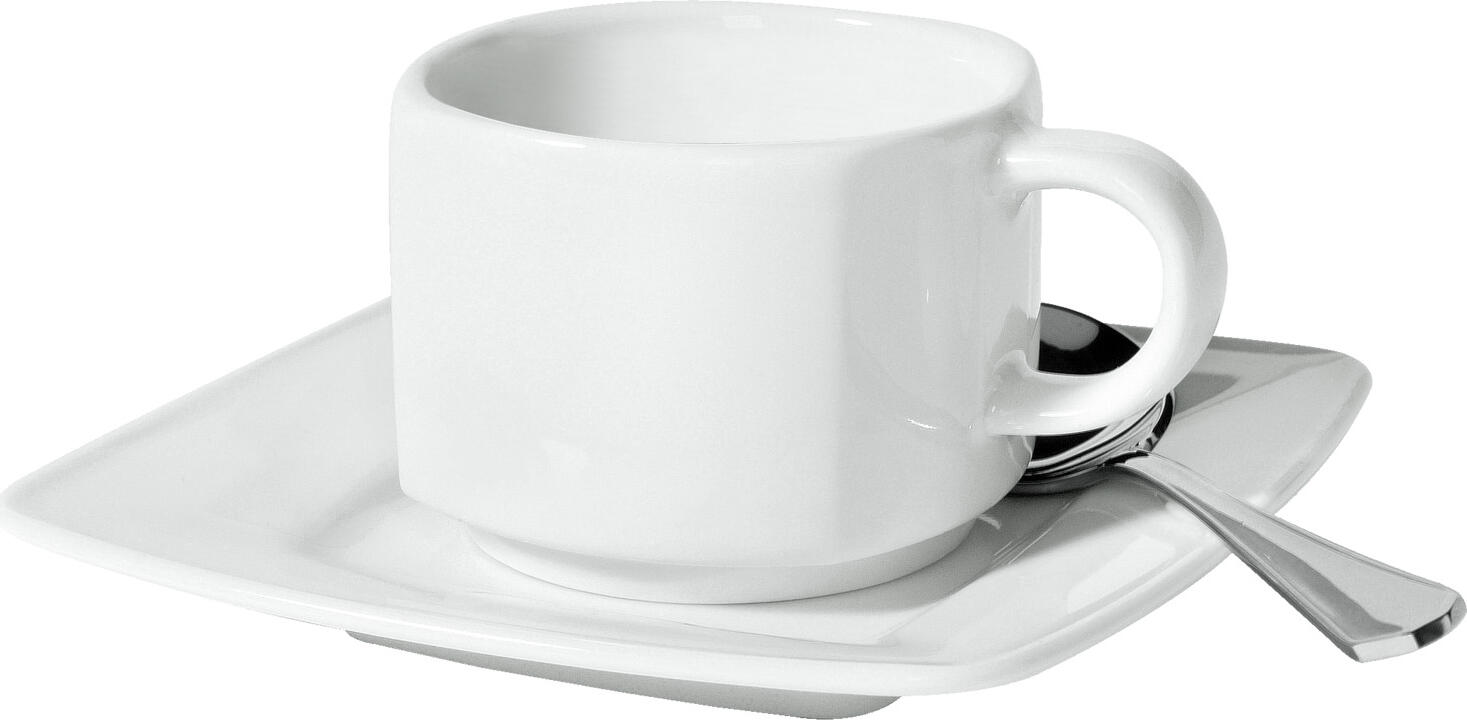 Vega Melbourne Espresso Saucers, White Square Porcelain, 12.5 x 12.5 cm, Dishwasher and Microwave Safe, Robust Straight Design