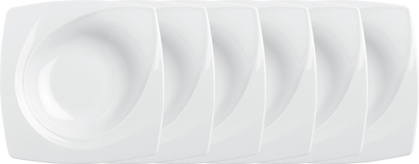 VEGA Vilano Deep Plate, White Porcelain, Square Exterior with Round Interior, 400ml, 23x23x4 cm, Dishwasher and Microwave Safe