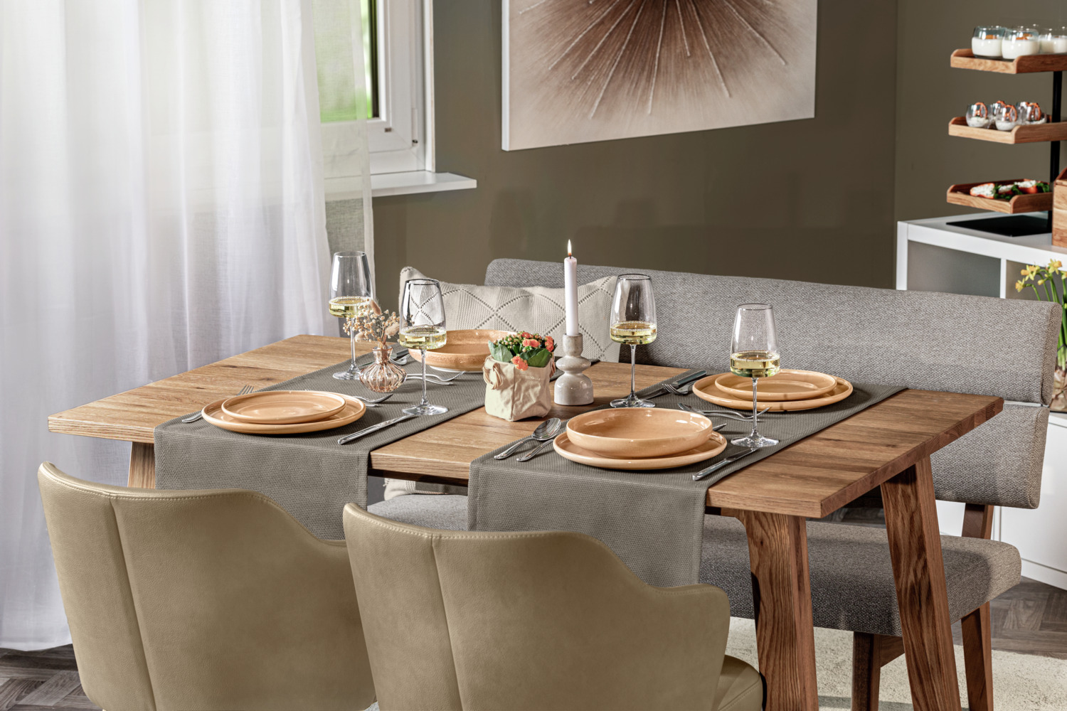ERWIN M. LUSINI Ambita Jacquard Table Runner, 100% Polyester, 40 x 130 cm, Stain Resistant, Easy-Care Structured Fabric, Taupe