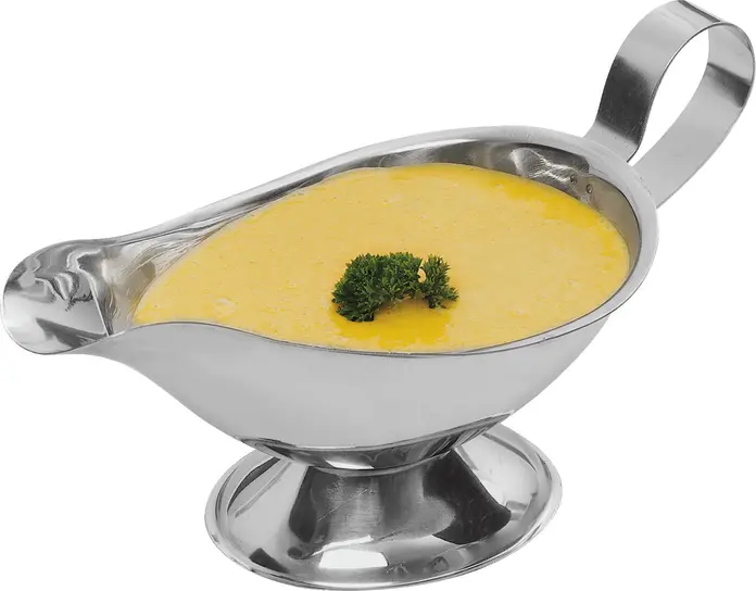 PULSIVA Tallone Stainless Steel Sauce Boat, 100ml (14cm x 6.5cm x 7.5cm) Rustproof Silver Gravy Boat, Dishwasher Safe, Professional Catering Design by LUSINI Germany