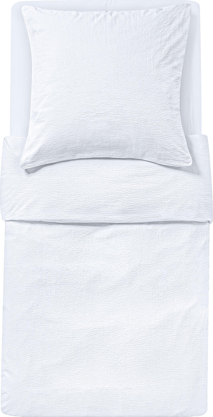 Husa pentru plapuma ERWIN M. LUSINI Avellino, 100% Bumbac Seersucker, 155 x 220 cm, Alb, Fara Calcat, Respirabila, Certificare OEKO-TEX Standard 100