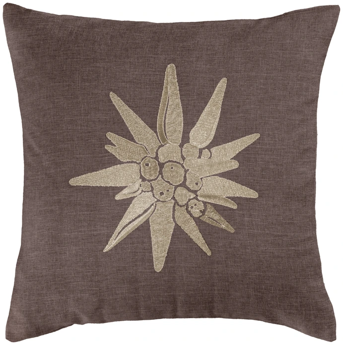 ERWIN M. LUSINI Alpino Cushion Cover, 40 x 40 cm, Color: Brown, Pattern: Floral Embroidered Edelweiss Motif, 100% Polyester, Zip Fastening, OEKO-TEX Standard 100