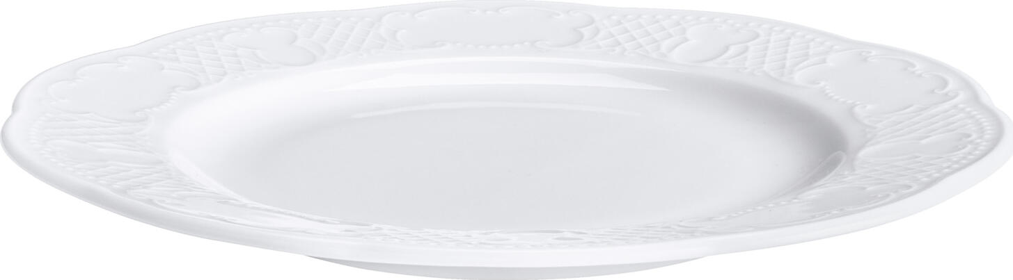 VEGA Minuett Porcelain Flat Plate, 20.5 cm Diameter, White Round Plate with Filigree Relief Pattern, Dishwasher and Microwave Safe