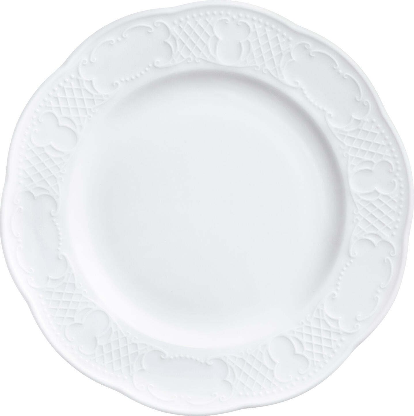 VEGA Minuett Porcelain Flat Plate, 20.5 cm Diameter, White Round Plate with Filigree Relief Pattern, Dishwasher and Microwave Safe