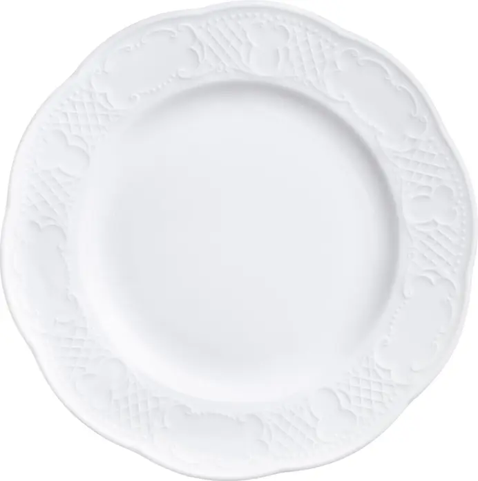 VEGA Minuett Porcelain Flat Plate, 20.5 cm Diameter, White Round Plate with Filigree Relief Pattern, Dishwasher and Microwave Safe