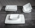 PULSIVA Jazz 40-Piece Porcelain Dinner Set, White Square Plates, 20 Flat 28x28cm and 20 Deep 21.5x21.5cm, Dishwasher and Microwave Safe