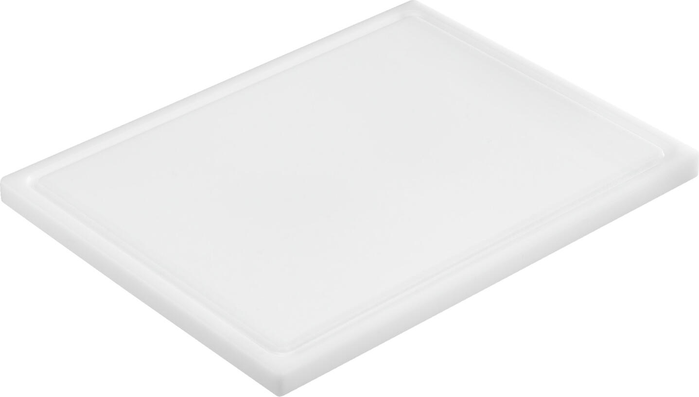 VEGA LUSINI Solutions GmbH Chopping board Fugo Schneidebrett Fugo Chopping board Fugo; 40x30x2 cm (LxWxH); white Schneidebrett Fugo; 40x30x2 cm (LxBxH); weiß Rectangular cutting board made of polyethylene. Has no feet, lies flat. Gentle on knives. Practical juice groove, running all around. Available in different sizes. Suitable for dishwasher. Rechteckiges Schneidebrett aus Polyethylen. Hat keine Füße, liegt flach auf. Messerschonend. Praktische Saftrille, ringsum verlaufend. In unterschiedlichen Größen verfügbar. Spülmaschinengeeignet.