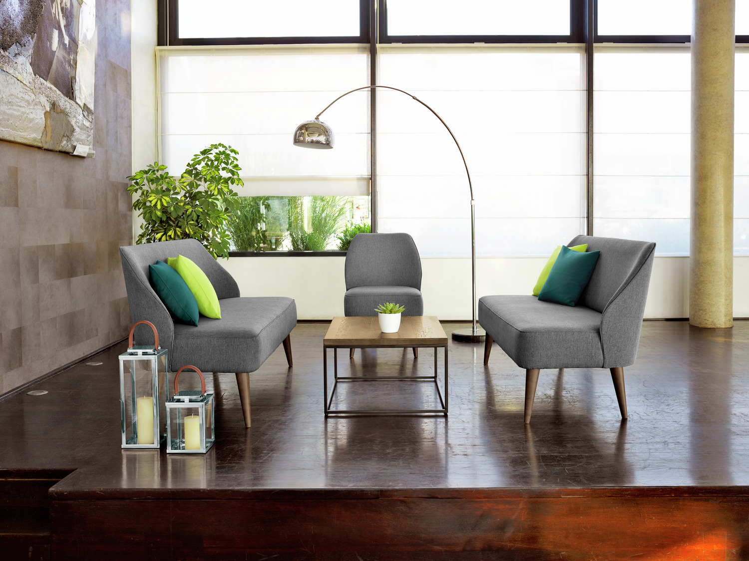 VEGA Lasse Sofa, Grey Mottled Polyester Fabric, Fire-Retardant and Abrasion-Resistant, No-Sag Suspension, 155x60x82 cm, Without Armrests