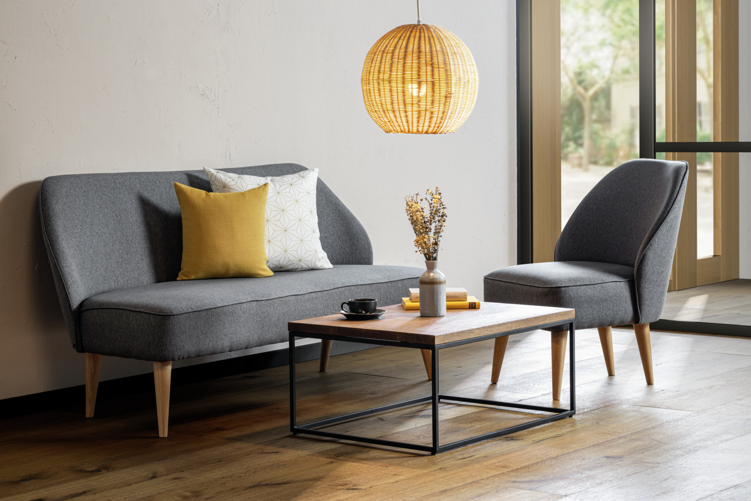 VEGA Lasse Sofa, Grey Mottled Polyester Fabric, Fire-Retardant and Abrasion-Resistant, No-Sag Suspension, 155x60x82 cm, Without Armrests
