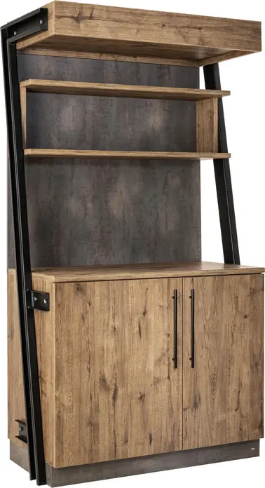 VEGA Baristo Industrial Serving Station, Antique Oak Wood-Based Panels with Steel Frame, 118x61x216 cm, 80kg Load Capacity, Adjustable Shelves