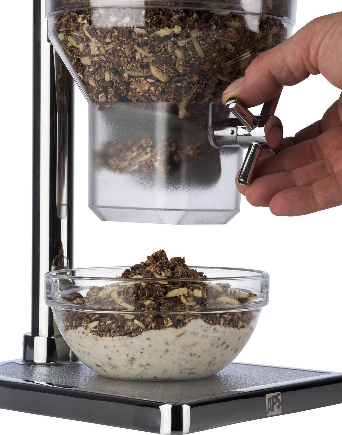 APS Estonia Cereal and Muesli Dispenser 11805, 4.5L Capacity, Stainless Steel Lid, SAN Plastic Container, Manual Dosing for Breakfast Buffets