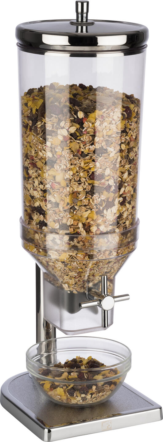 APS Estonia Cereal and Muesli Dispenser 11805, 4.5L Capacity, Stainless Steel Lid, SAN Plastic Container, Manual Dosing for Breakfast Buffets