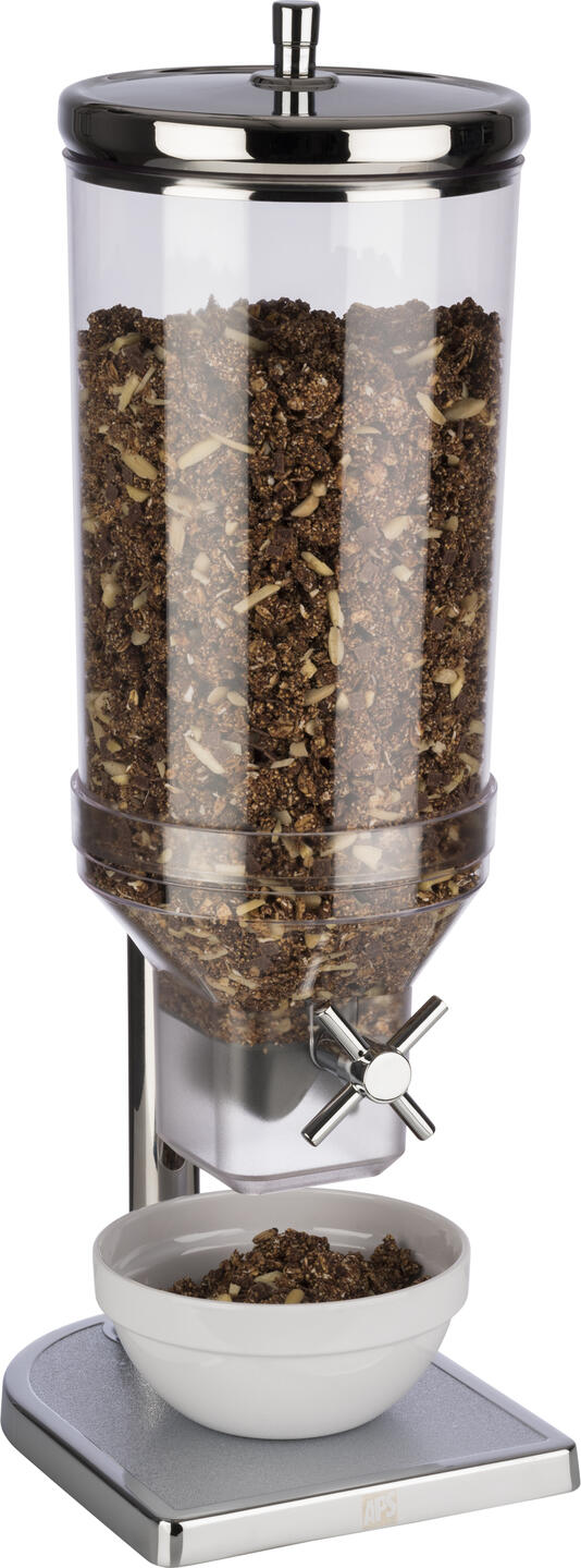 APS Estonia Cereal and Muesli Dispenser 11805, 4.5L Capacity, Stainless Steel Lid, SAN Plastic Container, Manual Dosing for Breakfast Buffets