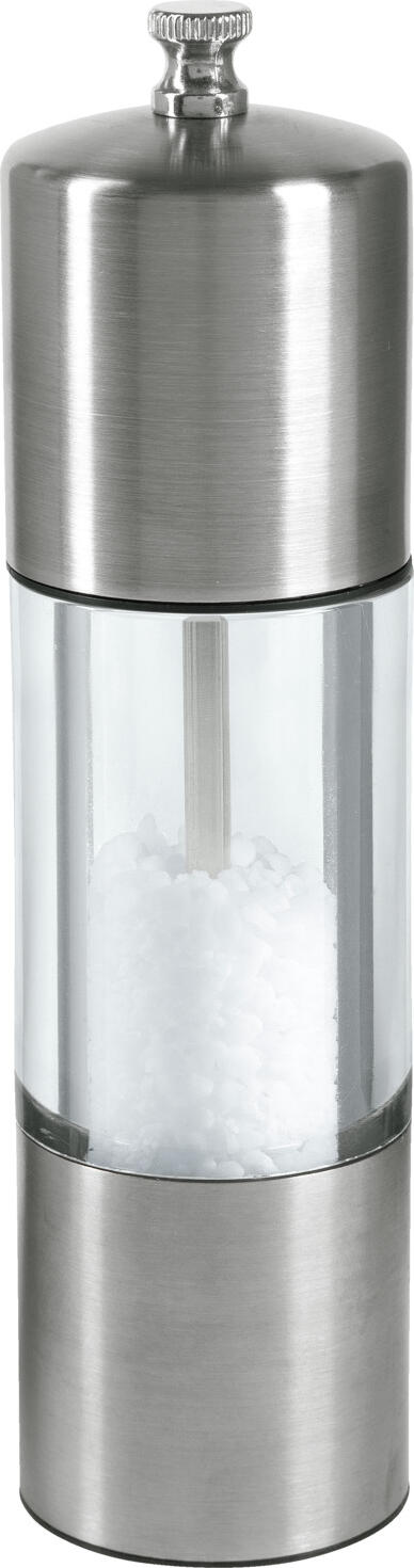 VEGA LUSINI Solutions GmbH Salt mill Moreno Salzmühle Moreno Salt mill Moreno; 4.8x18.5 cm (ØxH); silver Salzmühle Moreno; 4.8x18.5 cm (ØxH); silber Salt mill made of stainless steel/acrylic. The grinding mechanism of the salt mill is made of ceramic. Supplied without contents. Salzmühle aus Edelstahl/Acryl. Das Mahlwerk der Salzmühle ist aus Keramik. Lieferung ohne Inhalt.