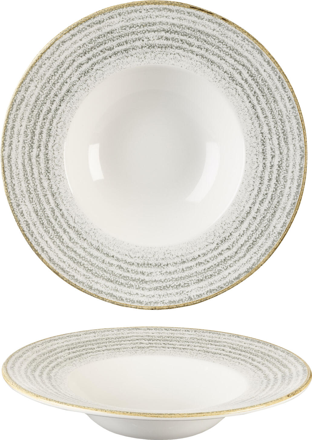 Churchill Churchill China (UK) ltd. Deep plate Studio Prints Stone Grey Teller tief Studio Prints Stone Grey Deep plate Studio Prints Stone Grey; 284 ml, 24x3.7 cm (ØxH); light-grey/brown; round; 12 piece / pack Teller tief Studio Prints Stone Grey; 284 ml, 24x3.7 cm (ØxH); hellgrau/braun; rund; 12 Stück / Pack Homespun-style Studio Prints is an underglaze printed design featuring a hand-applied edge band inspired by our archive Homespun designs, exhibited at the V & A Museum in London. Available in three subtle colors: Charcoal Black, Stone Grey and Slate Blue. The range matches the latest trends in food, where fresh ingredients make an impression on the plate. Der tiefe Teller für die Gastronomie Studio Prints „Stone Grey“ von Churchill ist ideal für Suppen, Pasta und Bowl-Gerichte. Als Studio Prints Stone Grey Teller tief überzeugt er durch hohe Alltagstauglichkeit im Restaurantbetrieb. Dieser Gastronomie Teller tief grau ist robust und belastbar.