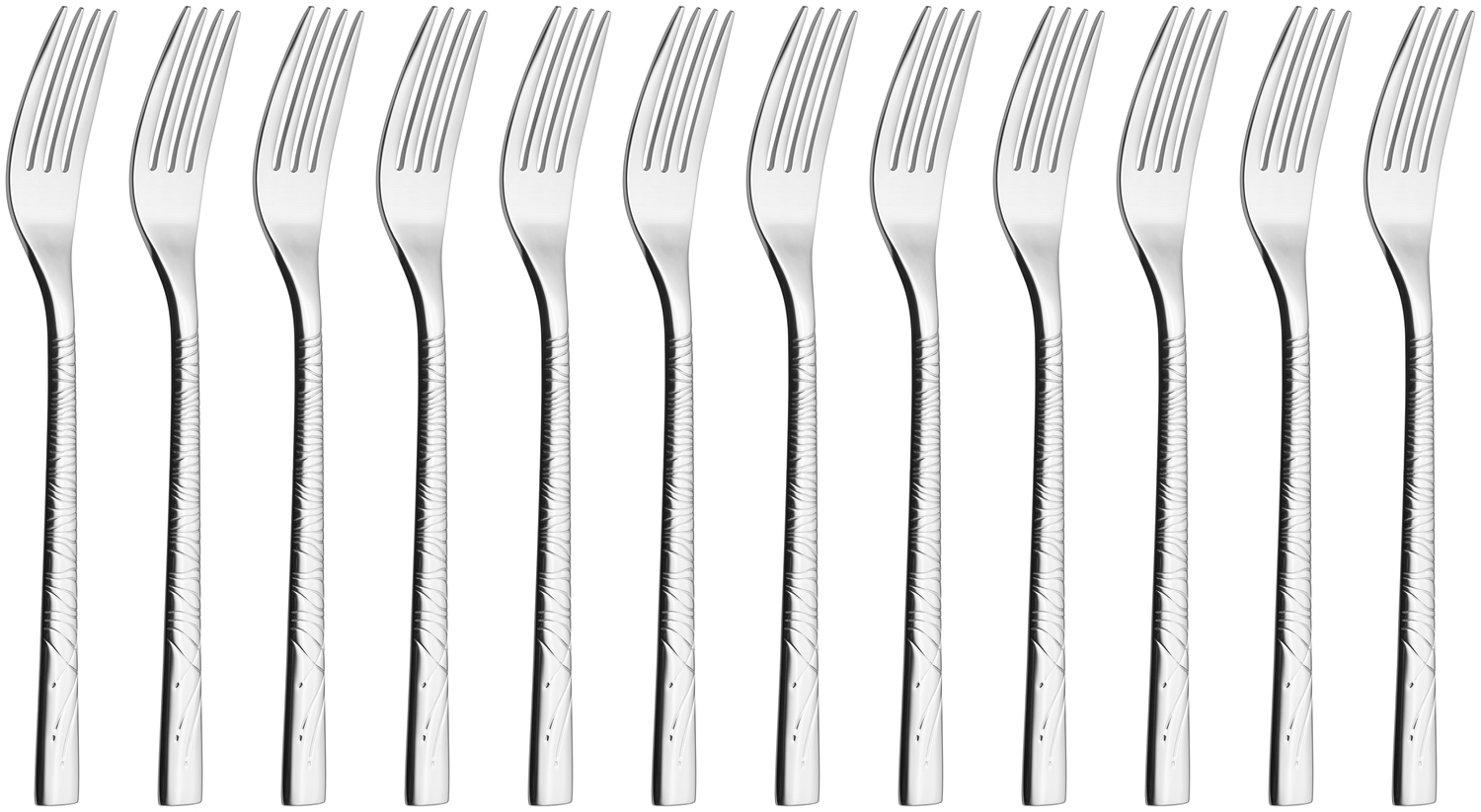 VEGA Monastir Table Fork Set, 18/10 Chrome-Nickel Stainless Steel, Mirror Polished with Decorative Wave Relief, 20.5 cm, Dishwasher Safe