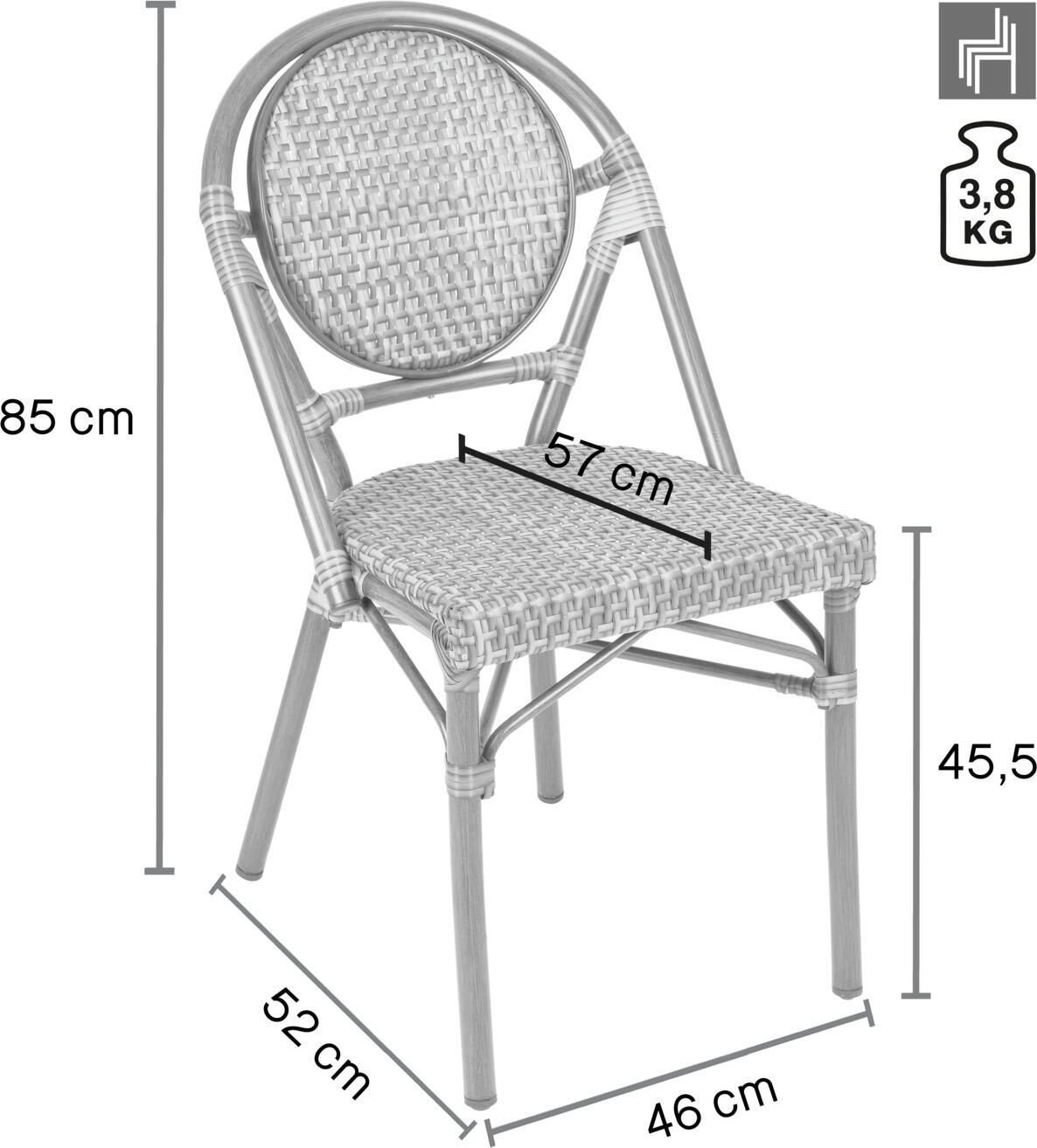 VEGA Tolia Outdoor Stacking Bistro Chair, Powder-Coated Aluminum Frame Wood Look, Plastic Mesh Seat, Weatherproof UV-Resistant, 46x55x87.5 cm