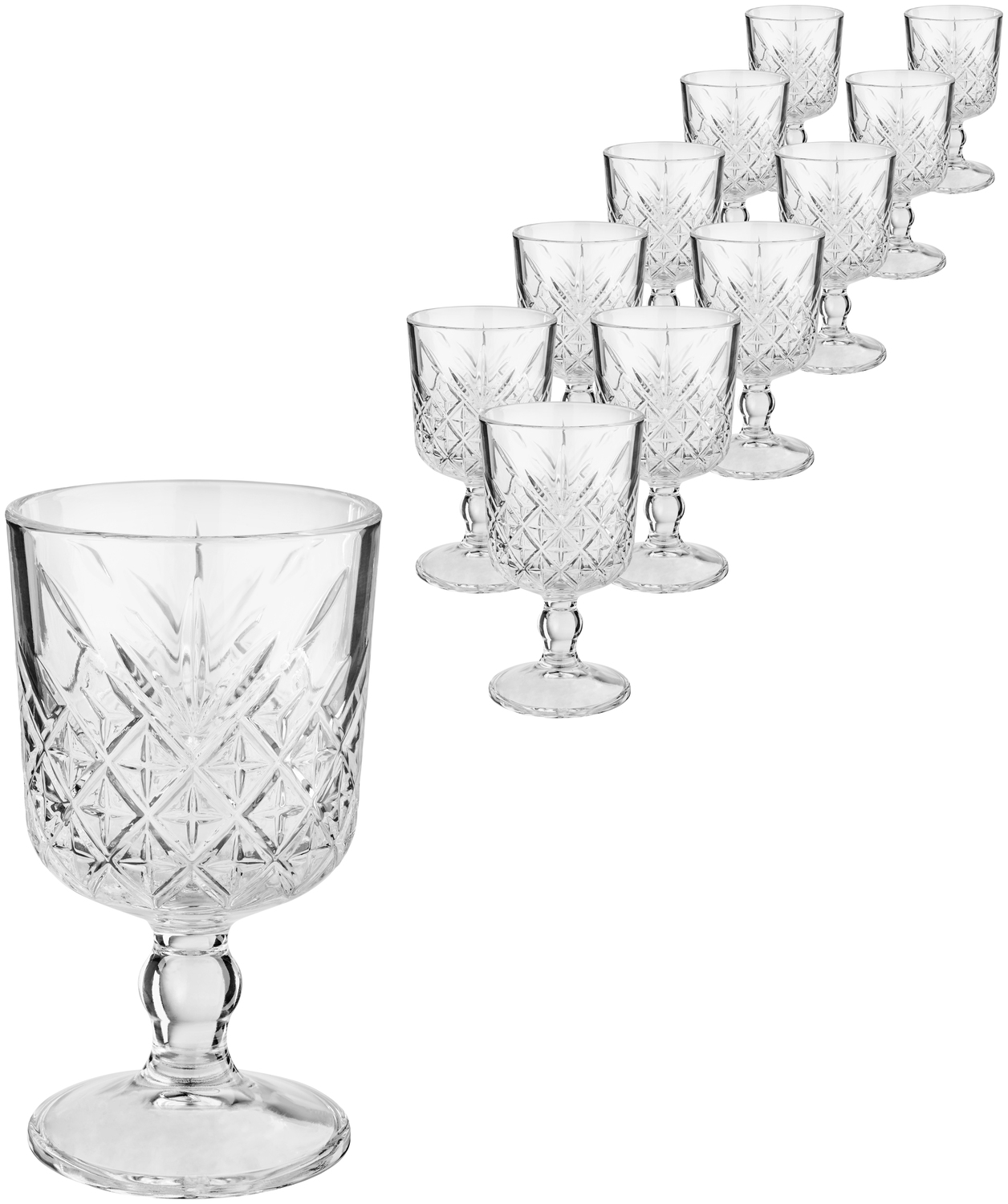 Pahar de Cocktail Pasabahce Timeless, 320 ml, Inaltime 151 mm, Diametru 88 mm, Sticla Temperata Transparenta cu Model Relievat, Rezistent la Masina de Spalat Vase