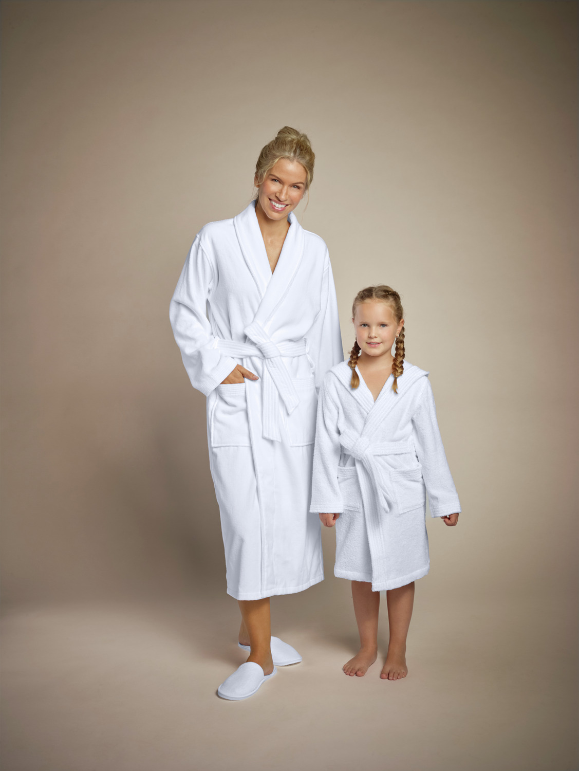 ERWIN M. Adria Children's Bathrobe Unisex 100% Cotton Terry Towelling with Hood, Pockets and Tie Belt, White, Size 110/128, OEKO-TEX Standard 100
