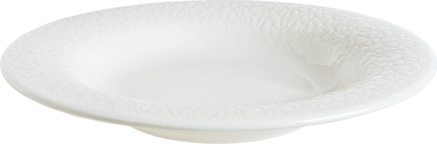 Bonna Marlena Deep Plate, 23 cm White Hard Porcelain, Textured Relief Rim, Impact and Edge Resistant, Dishwasher and Microwave Safe