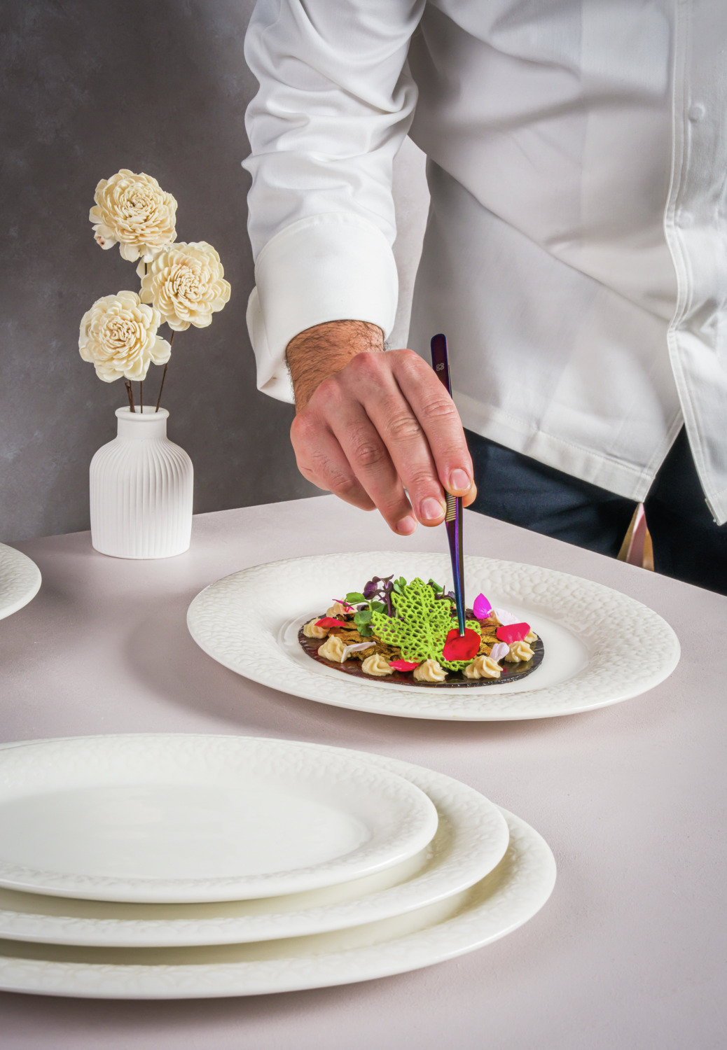 Bonna Marlena Deep Plate, 23 cm White Hard Porcelain, Textured Relief Rim, Impact and Edge Resistant, Dishwasher and Microwave Safe